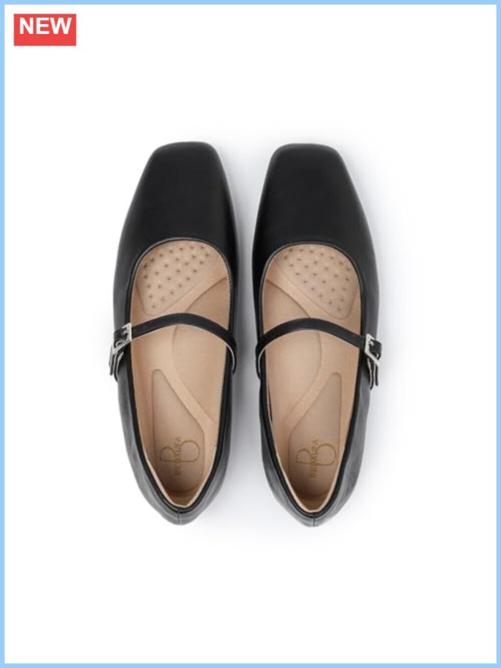 Square Toe Mary Jane Flats Faux Leather Adjustable Strap Comfort Work Shoes